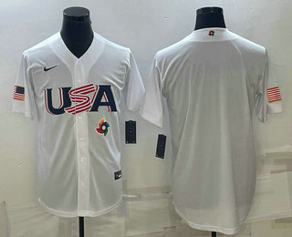 Men%27s USA Baseball 2023 White World Baseball Blank Classic Replica Stitched Jersey